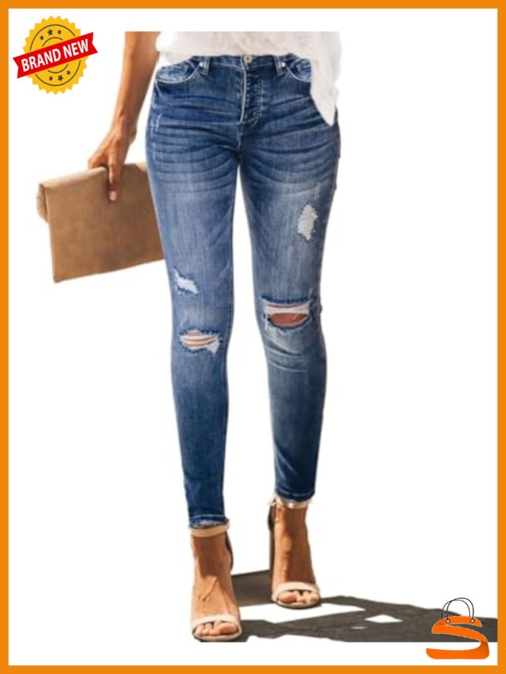 High Rise Skinny Stretch Ripped Jeans Destroyed Denim Pants